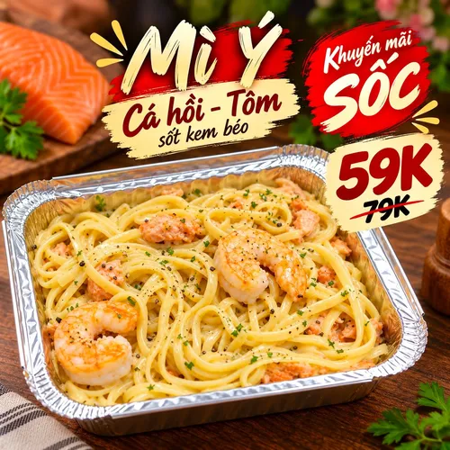 Mì Ý Cá Hồi - Tôm sốt kem béo