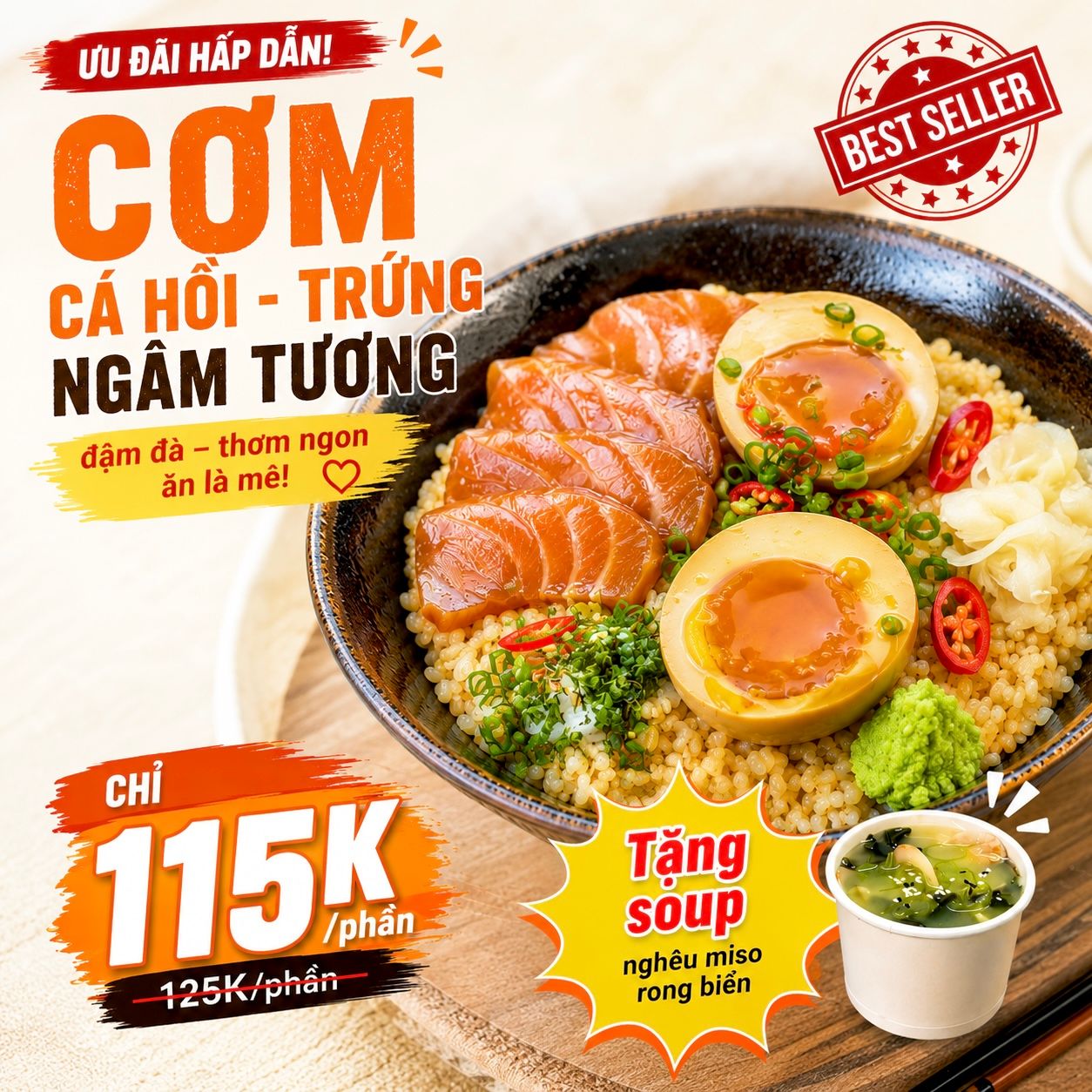 Cơm cá hồi - trứng ngâm tương