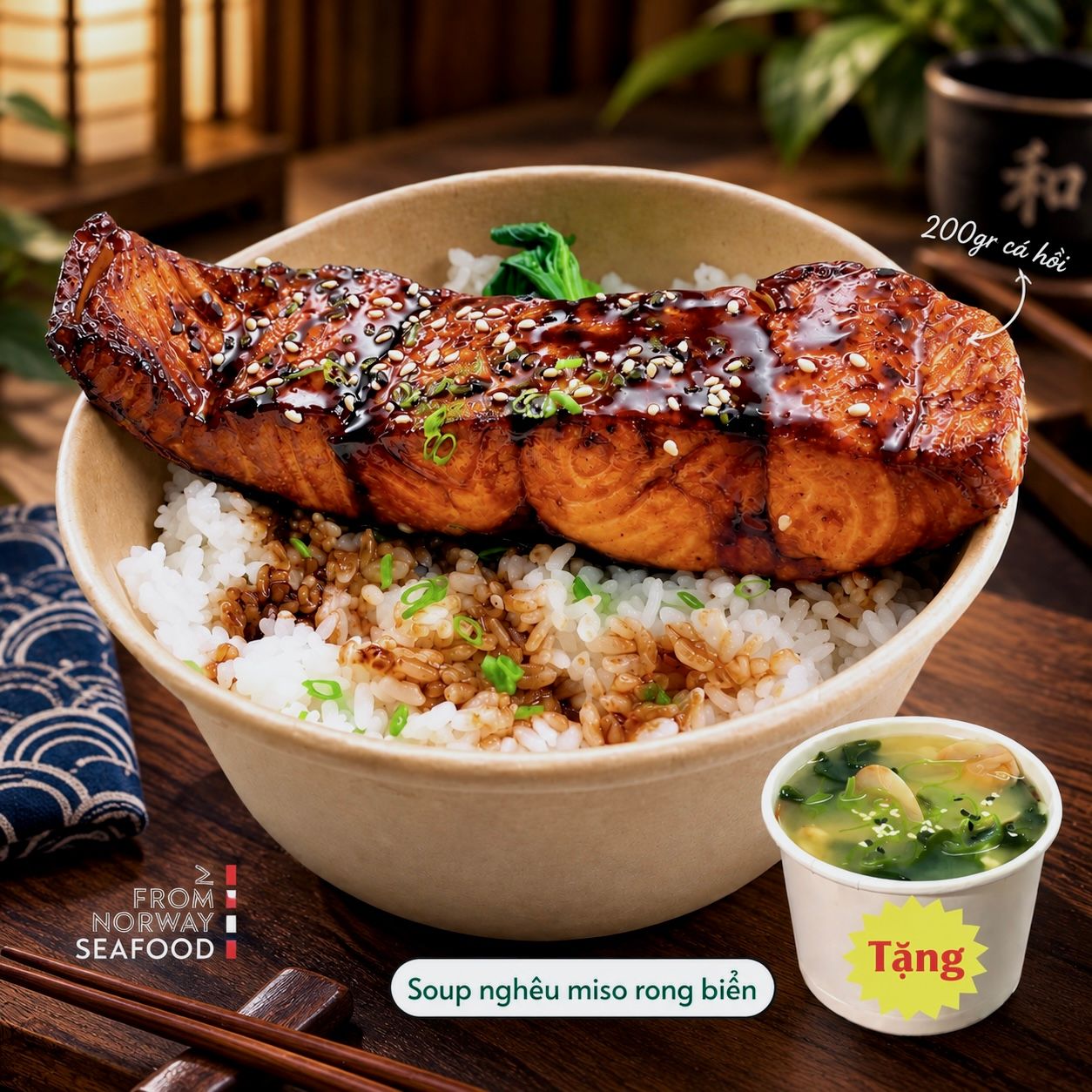 Cơm cá hồi nướng sốt Teriyaki cỡ ĐẠI