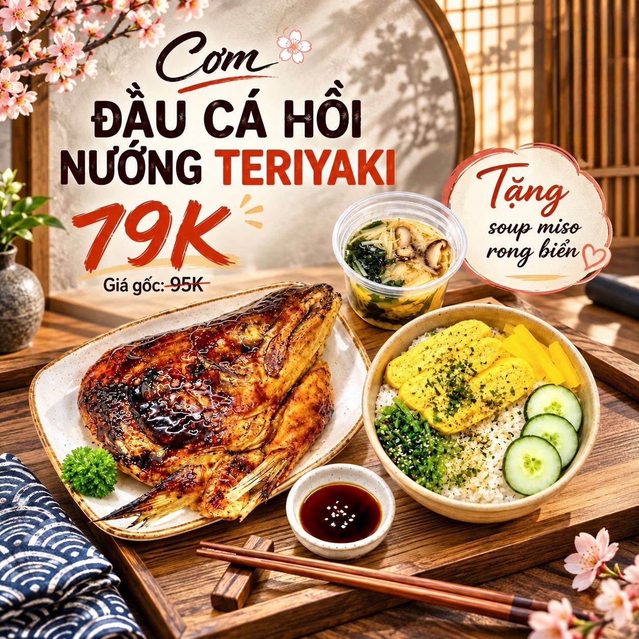 Cơm đầu cá hồi nướng Teriyaki